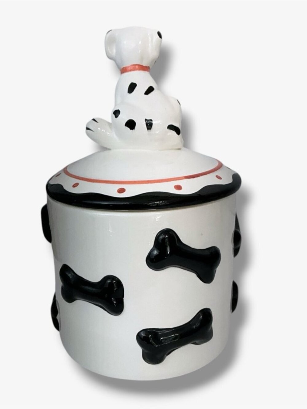 101 Dalmatians Cookie Treat Jar White Black Bones Red Accents Vintage 1993 - Picture 7 of 16